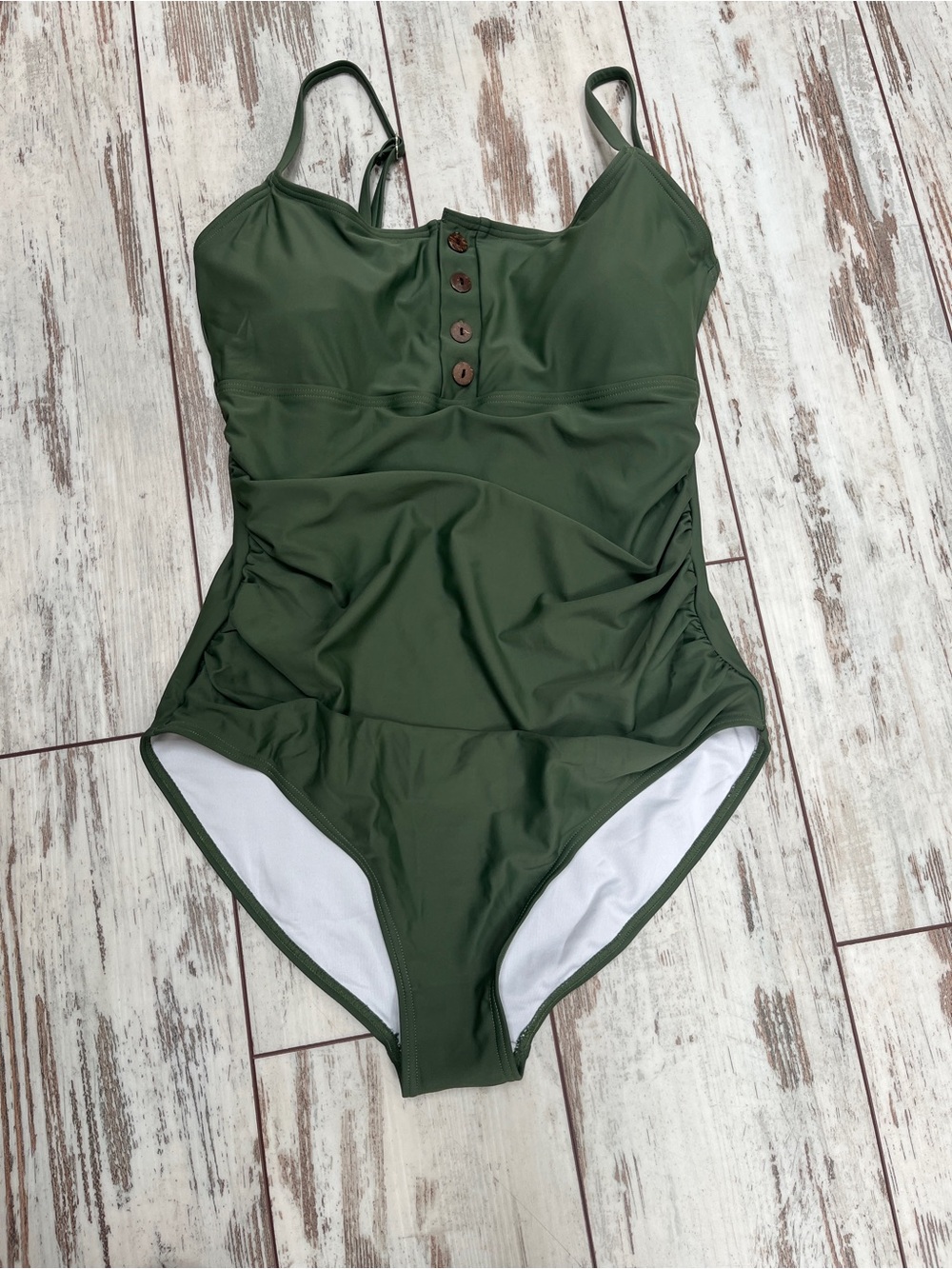 NWT B2PRITY Women Large Army Green One Piece Swimsuit Tummy Control Ruched - Picture 5 of 14